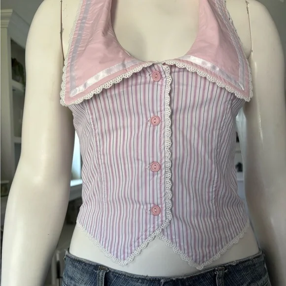 DollsKill | NWT’s Sugar Thrills Y2K Coquette Summer Pinstripe Dolly Vest - Picture 2 of 9